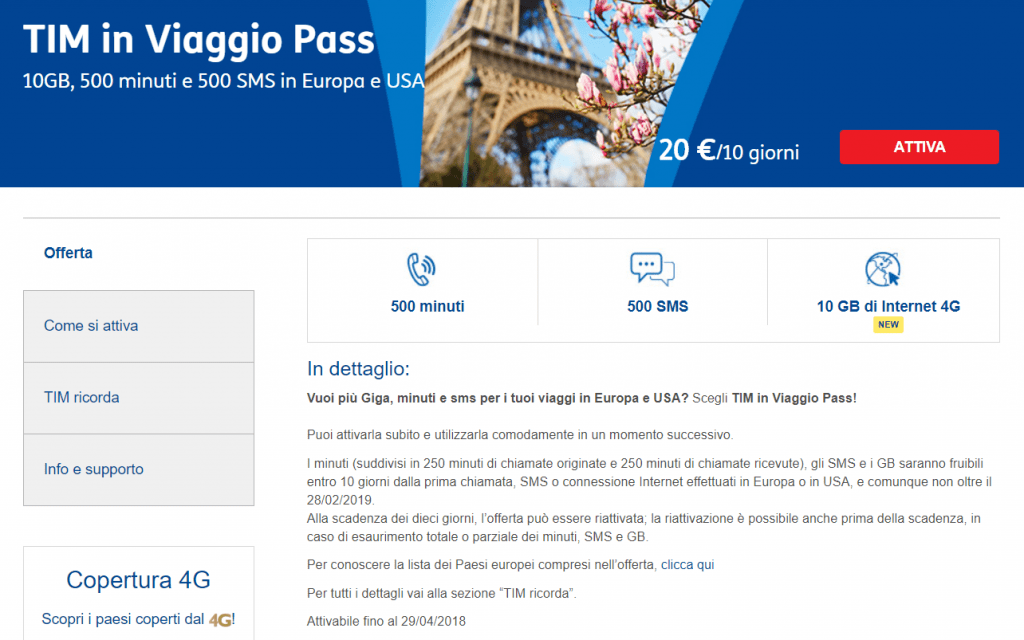 tim in viaggio pass, telefonate ed internet per l'estero