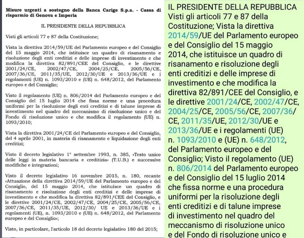 Il Decreto per salvare Banca Carige del Governo Conte è IDENTICO al Decreto salva banche del Governo Gentiloni del dicembre 2017