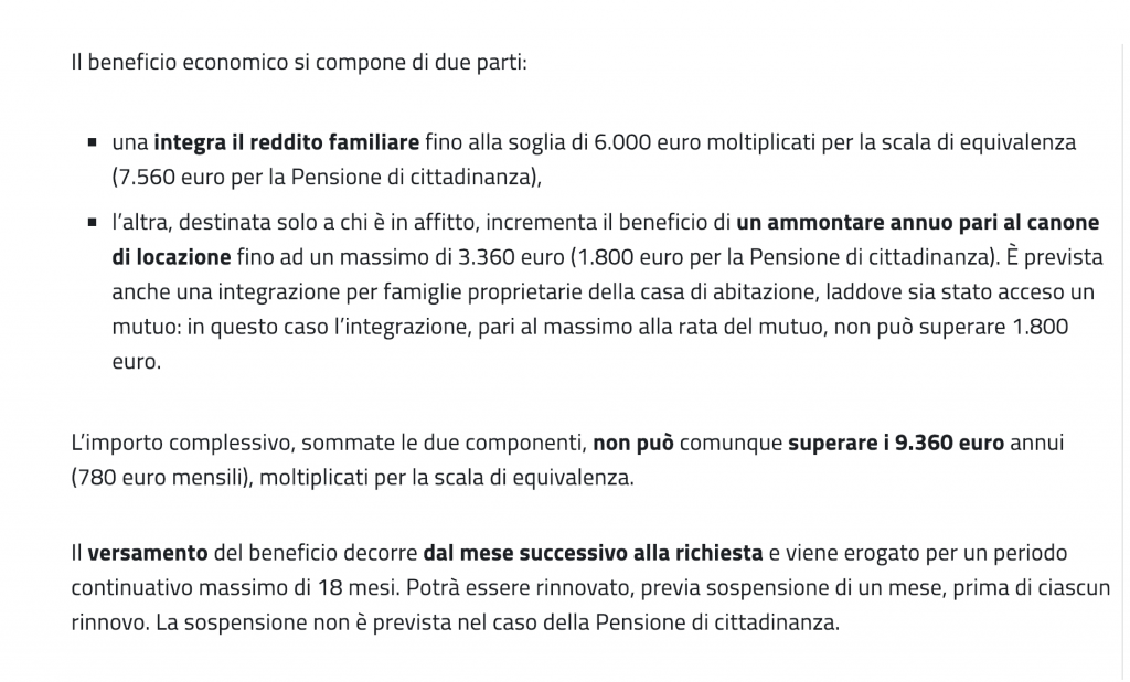 reddito di cittadinanza come si calcola