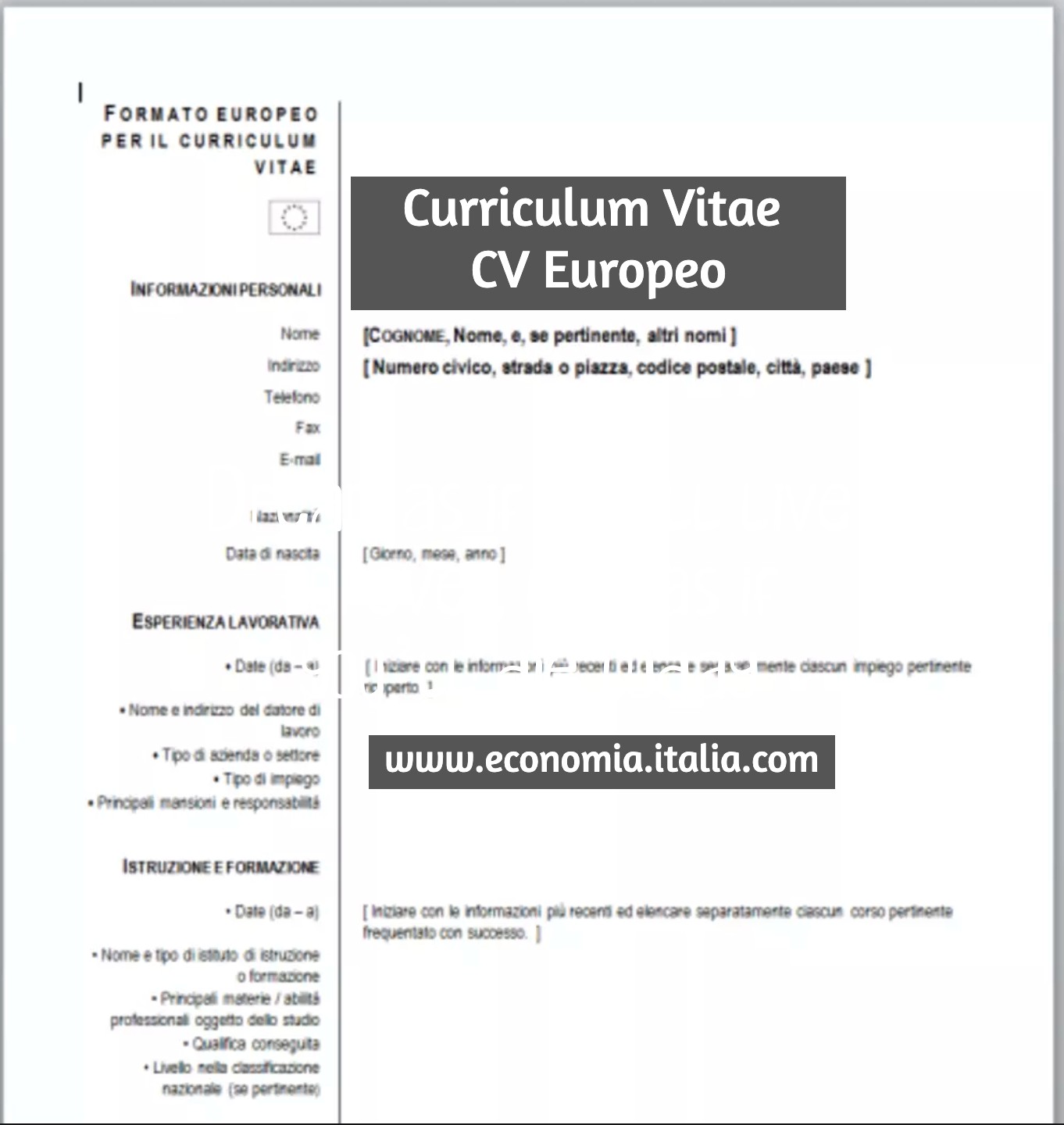 Modello Curriculum Vitae Europeo Come Compilarlo E Download