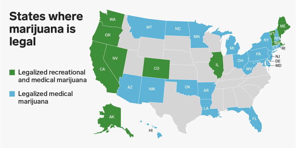 Dove la Cannabis è Legale negli Stati Uniti, Stato per Stato