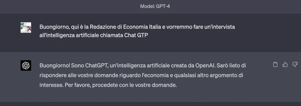 Intervista all'Intelligenza Artificiale Chat GPT4 di Economia Italia