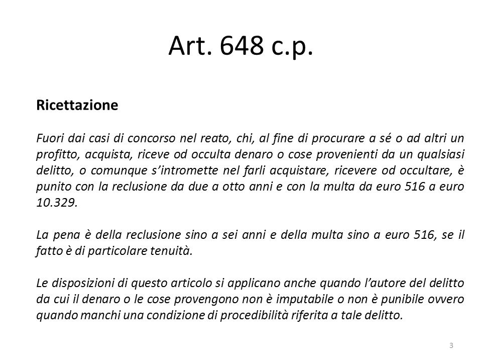 Cosa dice la legge italiana sul comprare un oggetto falso art. 648 codice penale